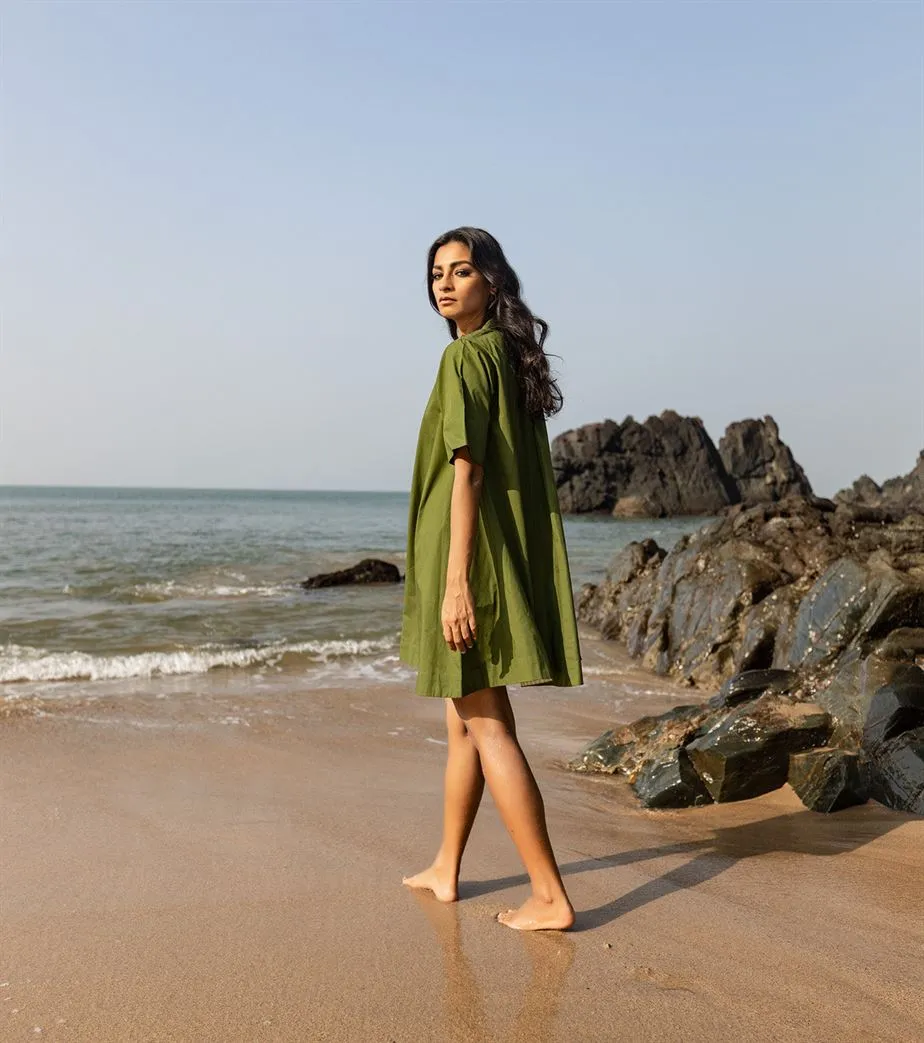 Khara Kapas I  Oh carol I Cotton Poplin Juniper's muse Dress Forest green KK-24-07