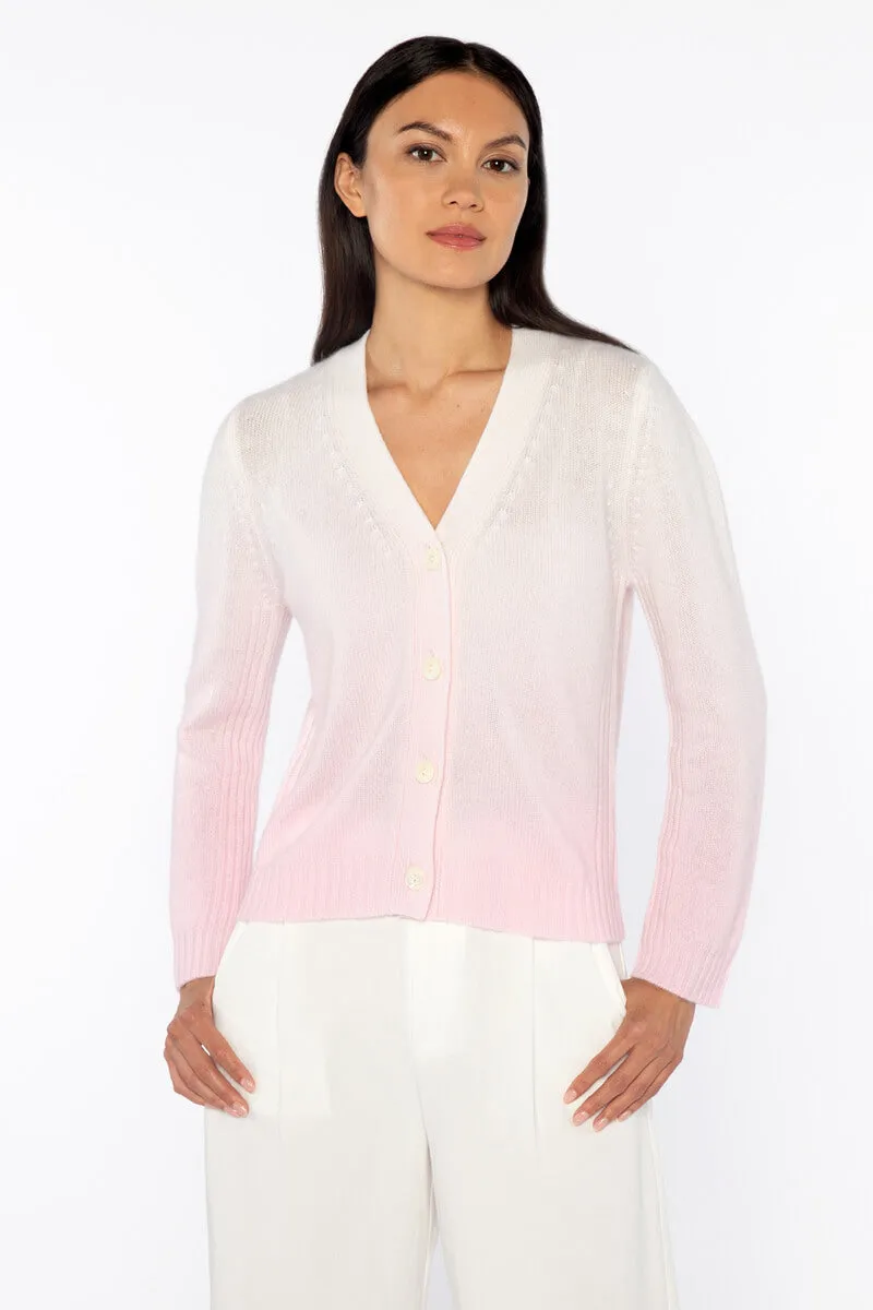 Kinross Ombre Vee Cardigan in Blush