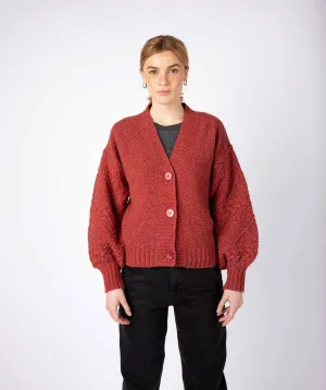 Knitted Cardigan with Cable Lantern Sleeve