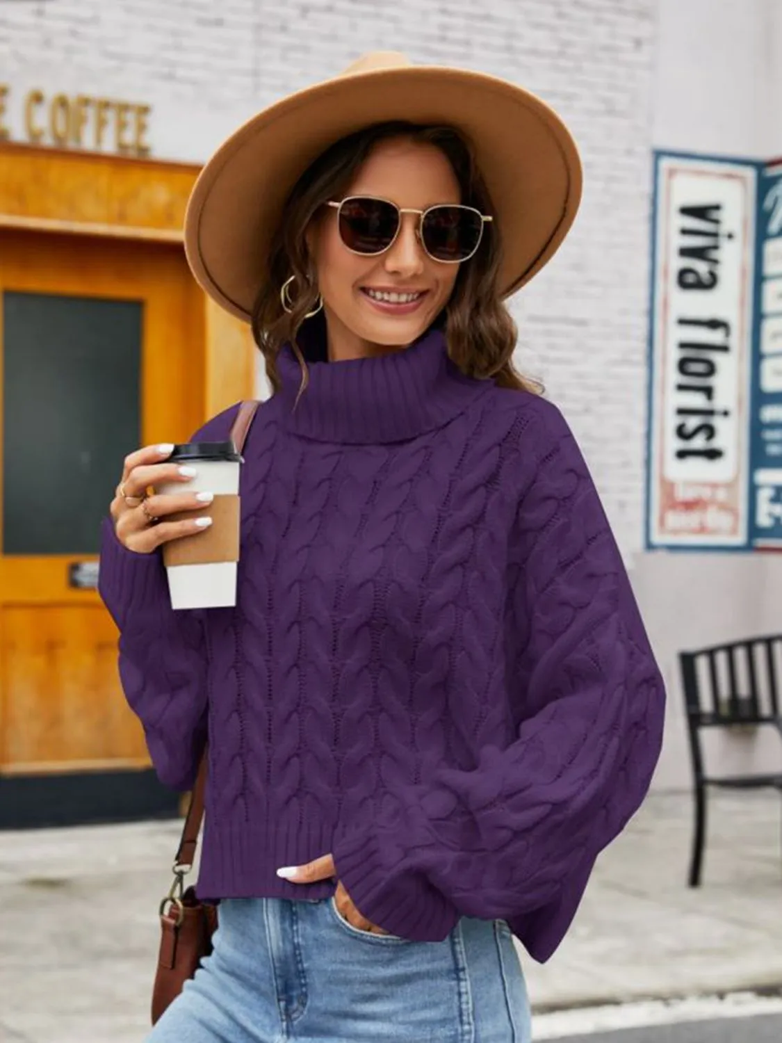 Kyra Turtle Neck Cable-Knit Sweater