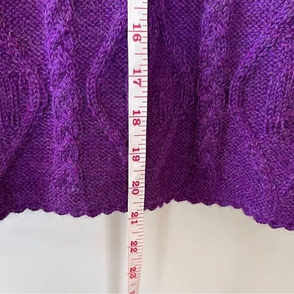 La Vicunita Womens S 100% Baby Alpaca Cable Knit Purple Sweater
