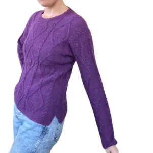 La Vicunita Womens S 100% Baby Alpaca Cable Knit Purple Sweater