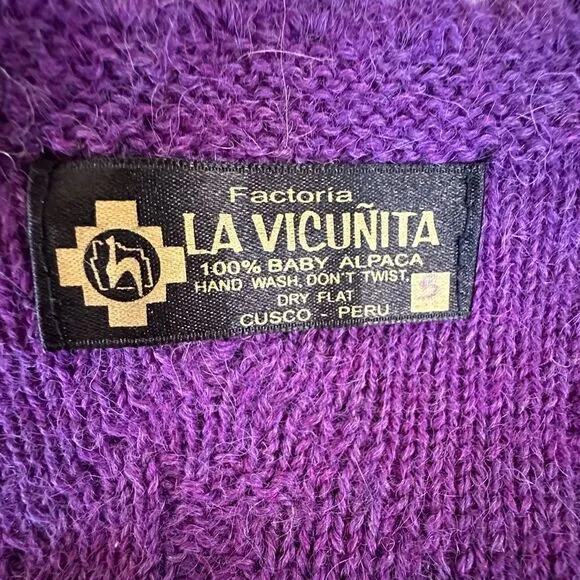 La Vicunita Womens S 100% Baby Alpaca Cable Knit Purple Sweater