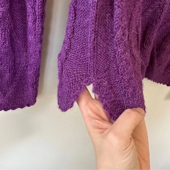 La Vicunita Womens S 100% Baby Alpaca Cable Knit Purple Sweater