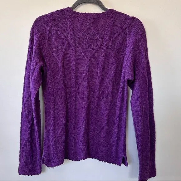 La Vicunita Womens S 100% Baby Alpaca Cable Knit Purple Sweater