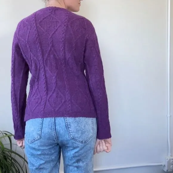 La Vicunita Womens S 100% Baby Alpaca Cable Knit Purple Sweater