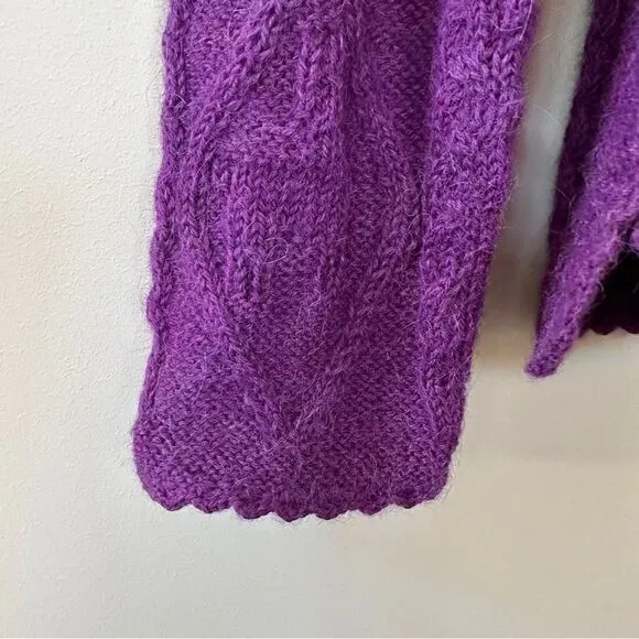 La Vicunita Womens S 100% Baby Alpaca Cable Knit Purple Sweater