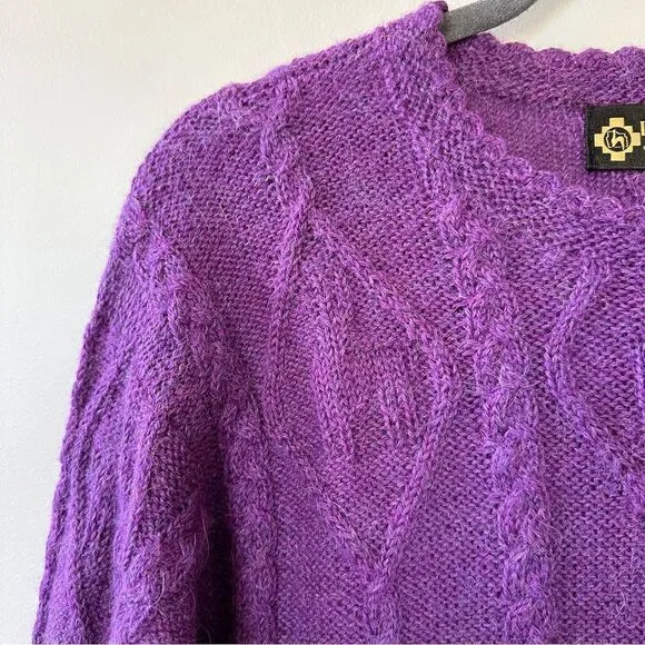 La Vicunita Womens S 100% Baby Alpaca Cable Knit Purple Sweater