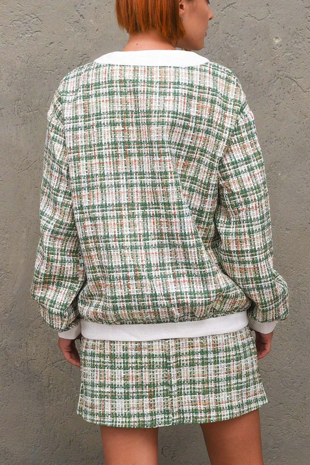 Ladies Jacket - Green Tweed White