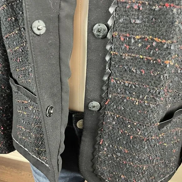 Lafayette 148 New York Black Textured Tweed Snap Up Blazer Jacket 10 Classic