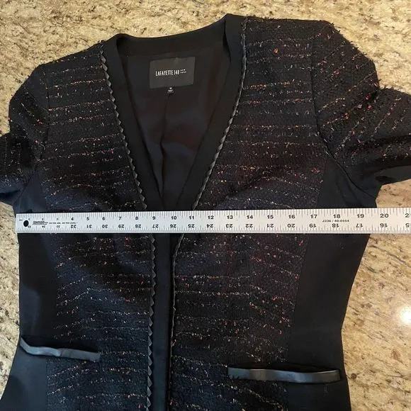 Lafayette 148 New York Black Textured Tweed Snap Up Blazer Jacket 10 Classic