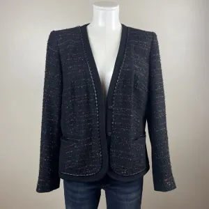 Lafayette 148 New York Black Textured Tweed Snap Up Blazer Jacket 10 Classic