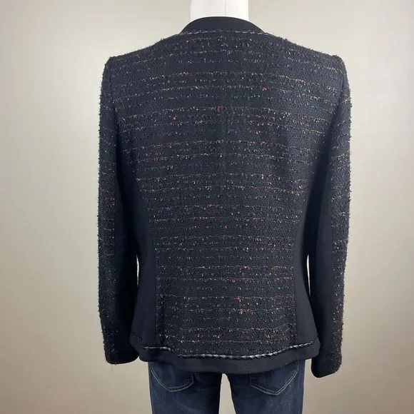 Lafayette 148 New York Black Textured Tweed Snap Up Blazer Jacket 10 Classic