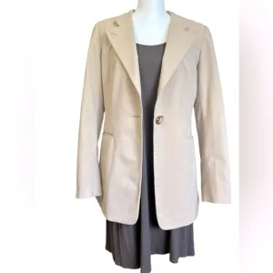 Lafayette 148 New York Wool Single Button Blazer Tan Women’s Size 6 Satin Lined
