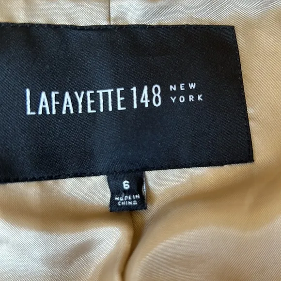 Lafayette 148 New York Wool Single Button Blazer Tan Women’s Size 6 Satin Lined