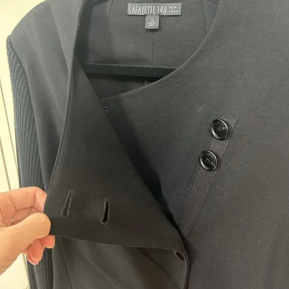 LAFAYETTE 148 Women Black Extrafine Wool Sweater sleeves jacket blazer - sz L