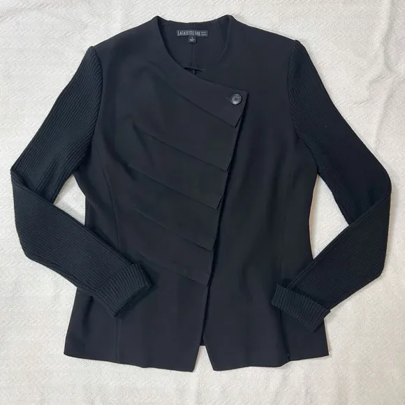 LAFAYETTE 148 Women Black Extrafine Wool Sweater sleeves jacket blazer - sz L