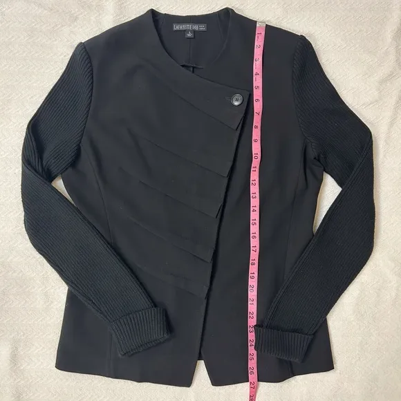 LAFAYETTE 148 Women Black Extrafine Wool Sweater sleeves jacket blazer - sz L