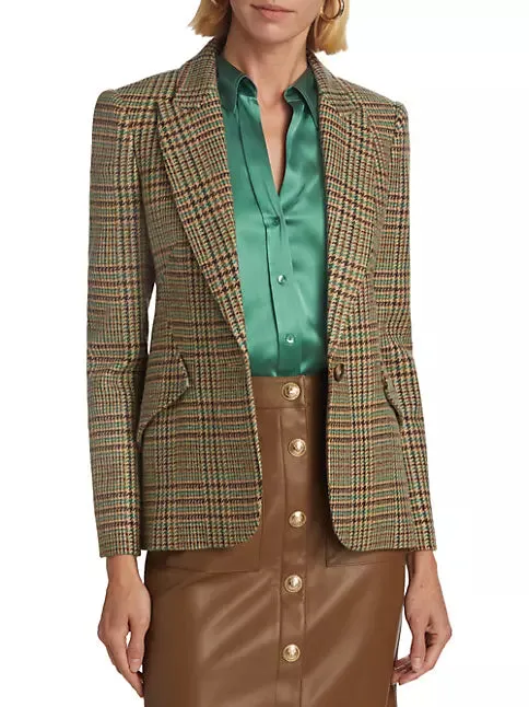 L'Agence - Chamberlain Blazer - Tan/Green Jasper Multi Plaid