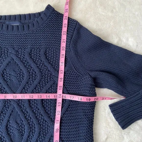 Lands, End Aran Cable Crew Neck Sweater Size Large