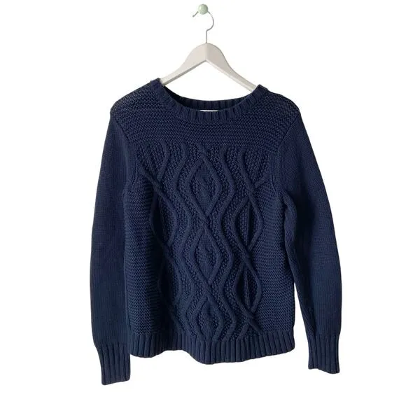 Lands, End Aran Cable Crew Neck Sweater Size Large