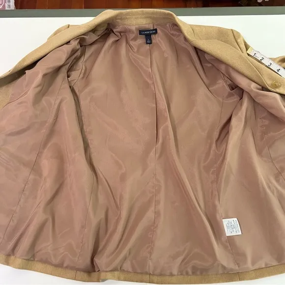 Lands End Blazer Cashmere Wool Lycra Blend Blazer Tan Size 14 - Light Academia