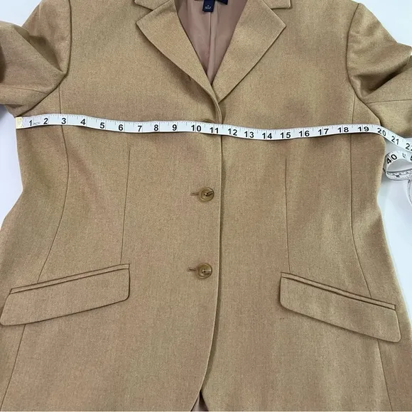 Lands End Blazer Cashmere Wool Lycra Blend Blazer Tan Size 14 - Light Academia