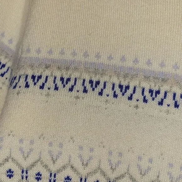 Lands' End Cream Blue 100% Cashmere Sweater Sz MP Fair Isle Style