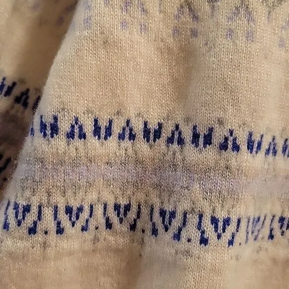 Lands' End Cream Blue 100% Cashmere Sweater Sz MP Fair Isle Style