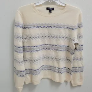 Lands' End Cream Blue 100% Cashmere Sweater Sz MP Fair Isle Style