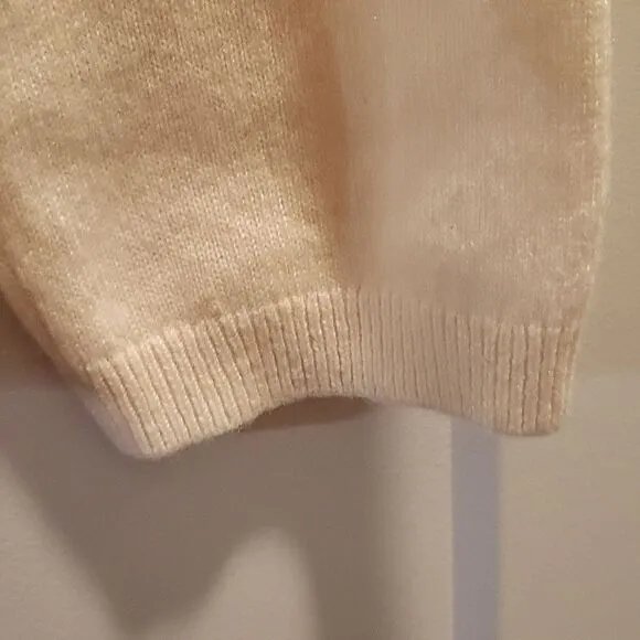 Lands' End Cream Blue 100% Cashmere Sweater Sz MP Fair Isle Style
