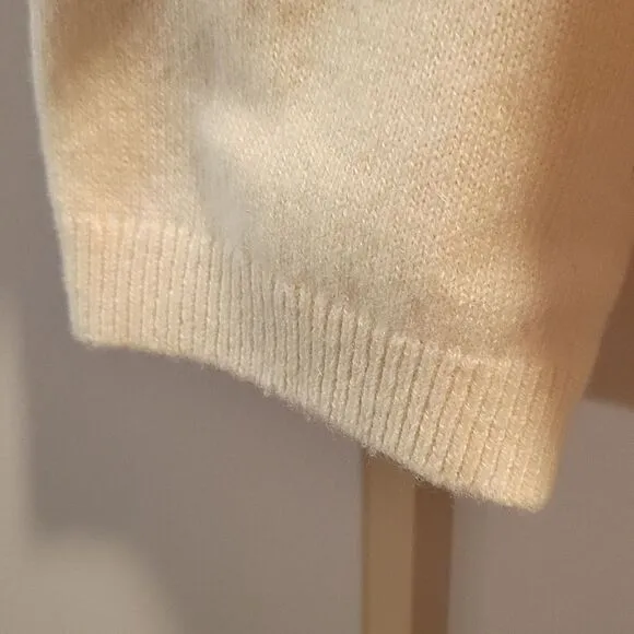 Lands' End Cream Blue 100% Cashmere Sweater Sz MP Fair Isle Style