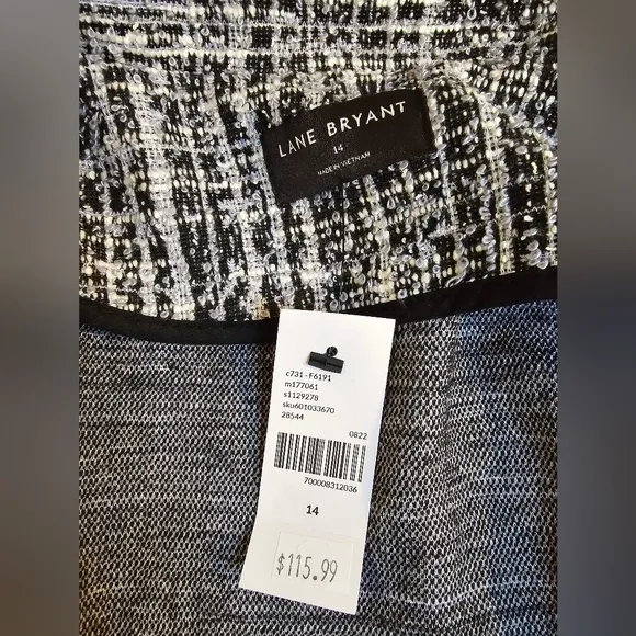Lane Bryant Zipper Front Blazer/Jacket Size 14 NWT Black &amp; White