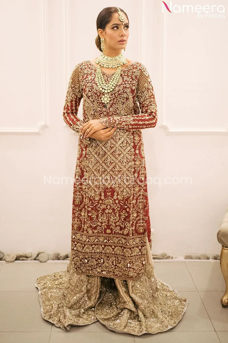 Latest Deep Red Bridal Dress Pakistani Online #BS140