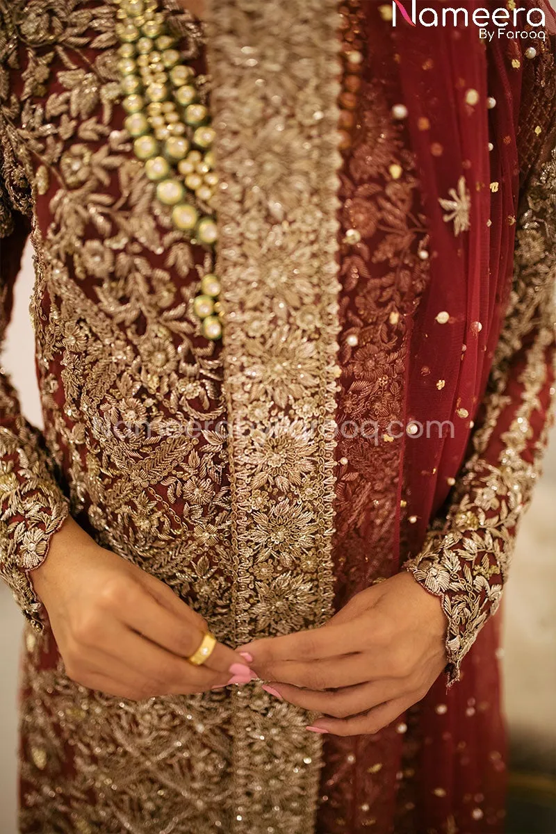 Latest Deep Red Bridal Dress Pakistani Online #BS140