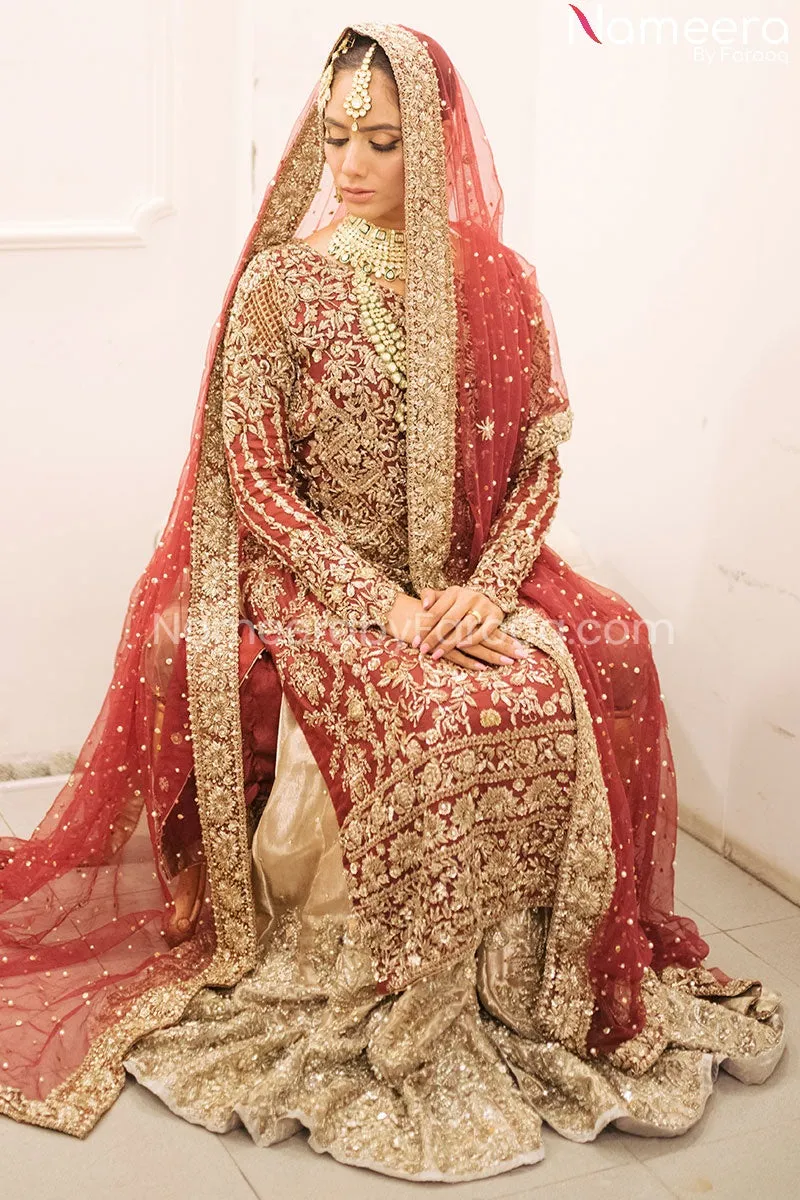 Latest Deep Red Bridal Dress Pakistani Online #BS140