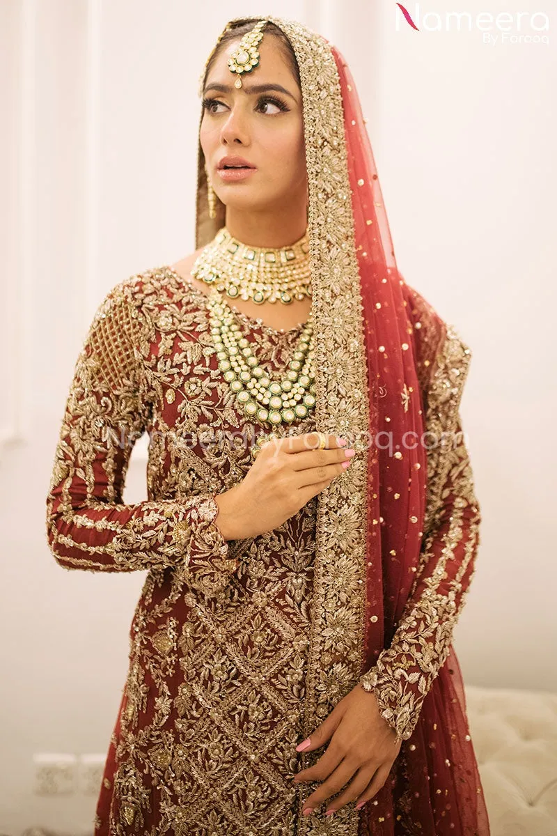 Latest Deep Red Bridal Dress Pakistani Online #BS140