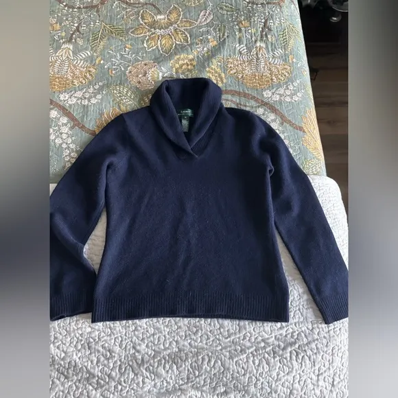 Lauren by Ralph Lauren shawl neck sweater madeter m navy blue cashmere