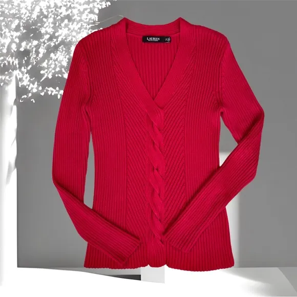 Lauren Ralph Lauren Black Label Sweater Cable Knit Long Sleeves Stretch …