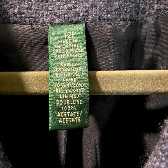 Lauren Ralph Lauren Jacket Women’s Blue Tweed Blazer Wool Blend Gently Worn 12P