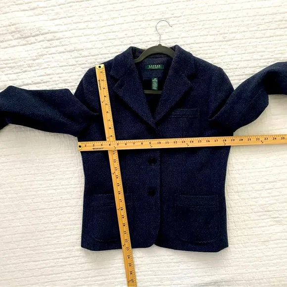 Lauren Ralph Lauren Jacket Women’s Blue Tweed Blazer Wool Blend Gently Worn 12P