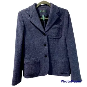Lauren Ralph Lauren Jacket Women’s Blue Tweed Blazer Wool Blend Gently Worn 12P