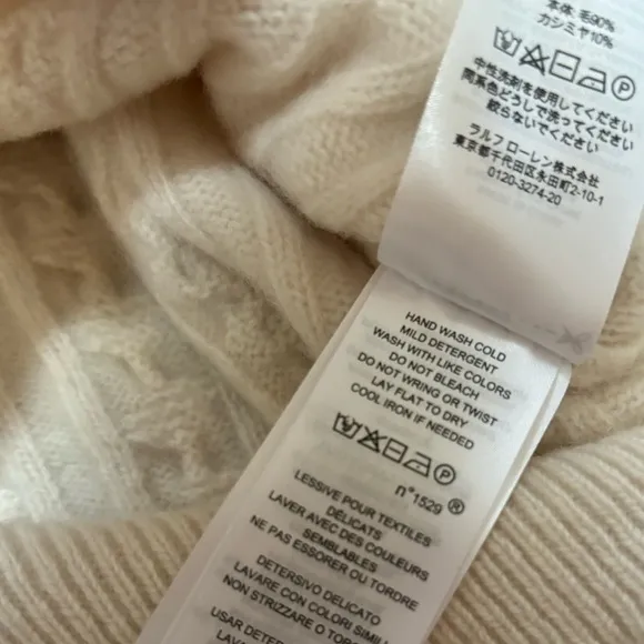 Lauren Ralph Lauren White Cashmere Blend Cableknit Sweater