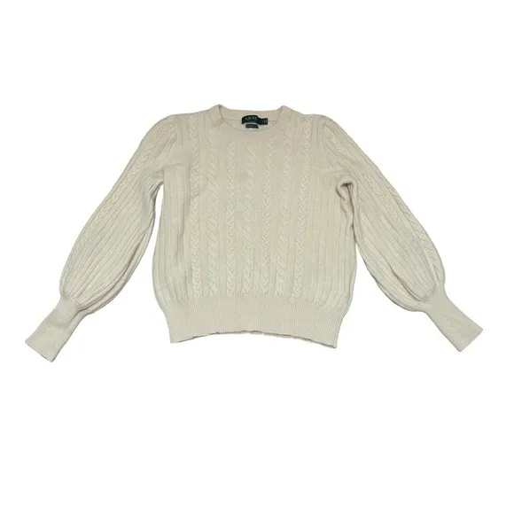 Lauren Ralph Lauren White Cashmere Blend Cableknit Sweater