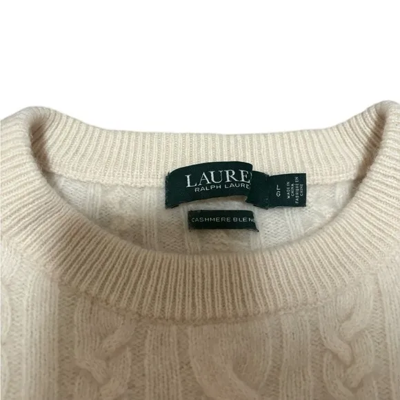 Lauren Ralph Lauren White Cashmere Blend Cableknit Sweater