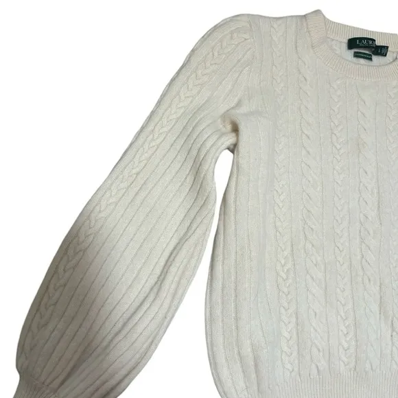 Lauren Ralph Lauren White Cashmere Blend Cableknit Sweater