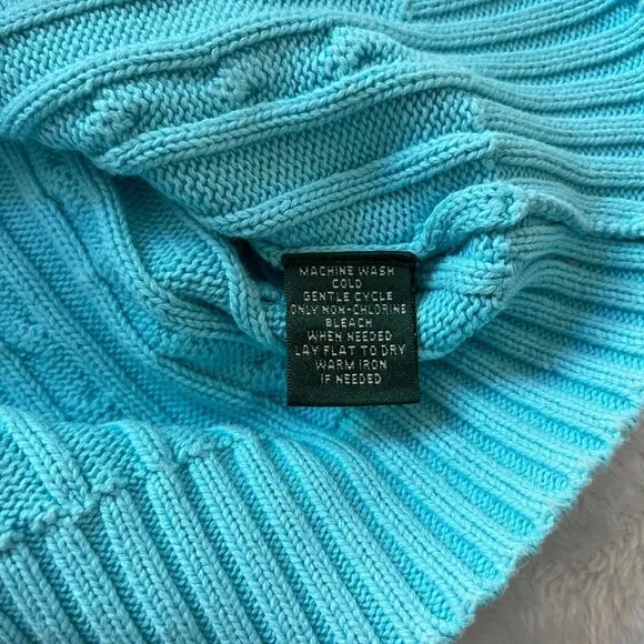 Lauren Ralph Lauren Womens Small Blue Cable-Knit Gold Zip Cardigan Sweater Logo