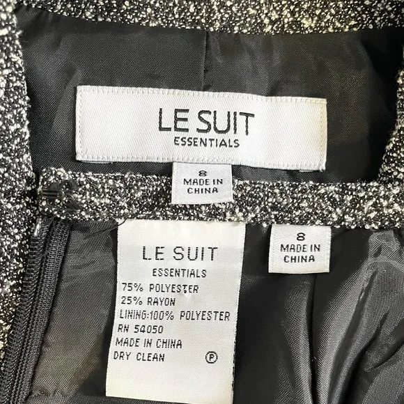 Le Suit Black White Tweed Blazer Skirt Suit Matching Set 8