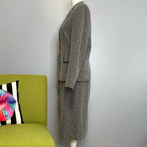 Le Suit Black White Tweed Blazer Skirt Suit Matching Set 8