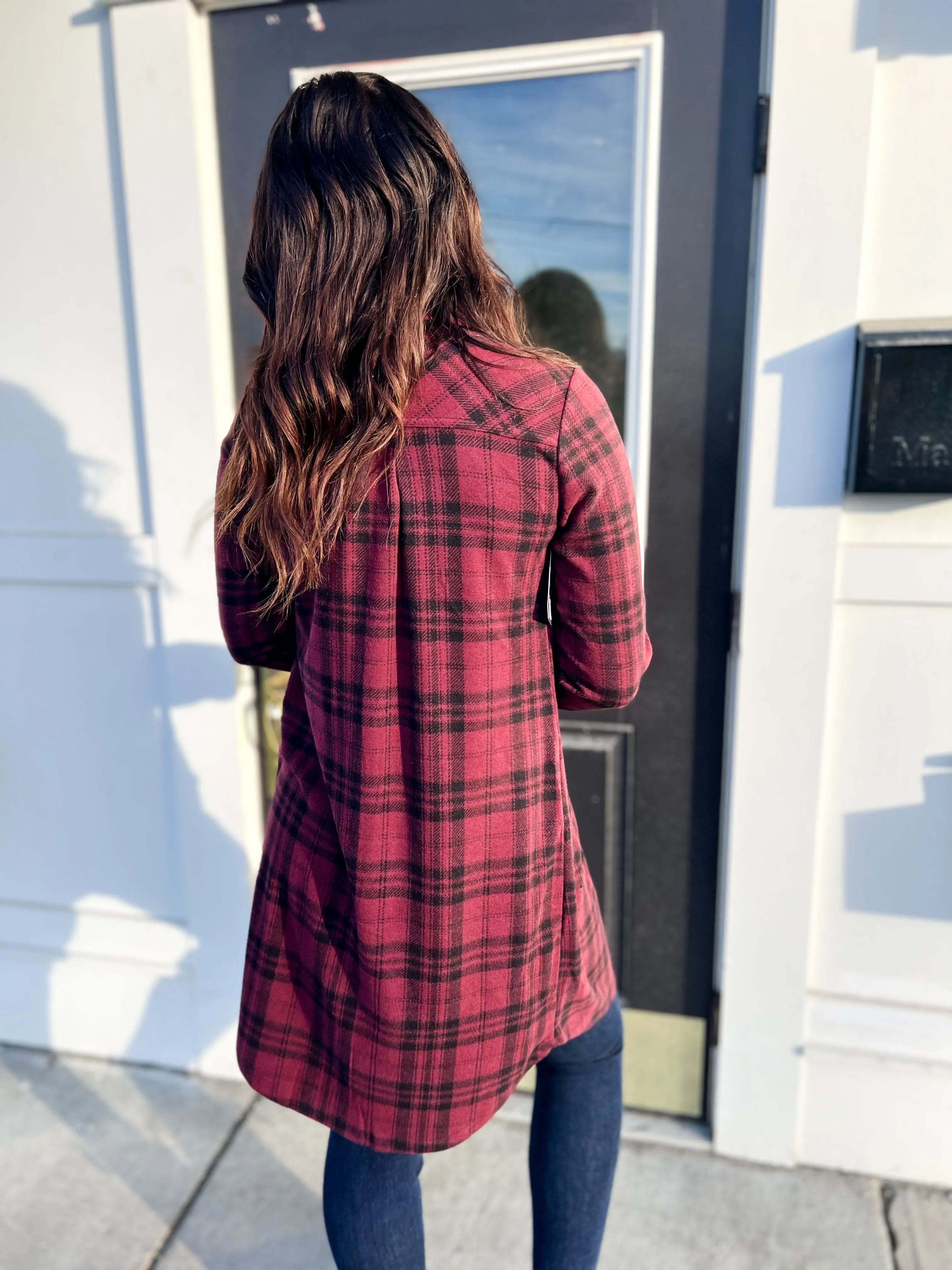 Leslie Button Down Tunic- Burgundy Plaid